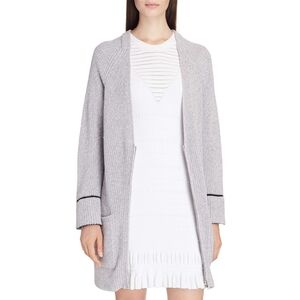 Kenzo Paris Wool Blend V-Neck Front Zipper Knit Sweater Cardigan in Gray & Black